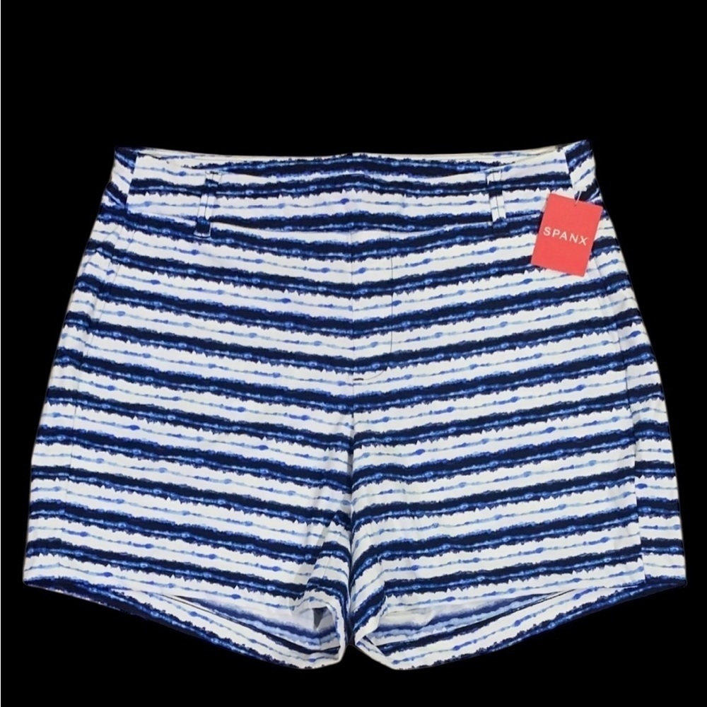 SPANX Blue Painted Striped Shorts Size: L - Picture 4 of 9